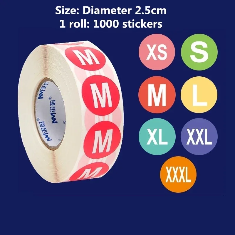 Colour Transparent Waterproof Marking Stickers S L XL Size Clothing Shoes Classification Label Autohesion Rotundity Note Paper