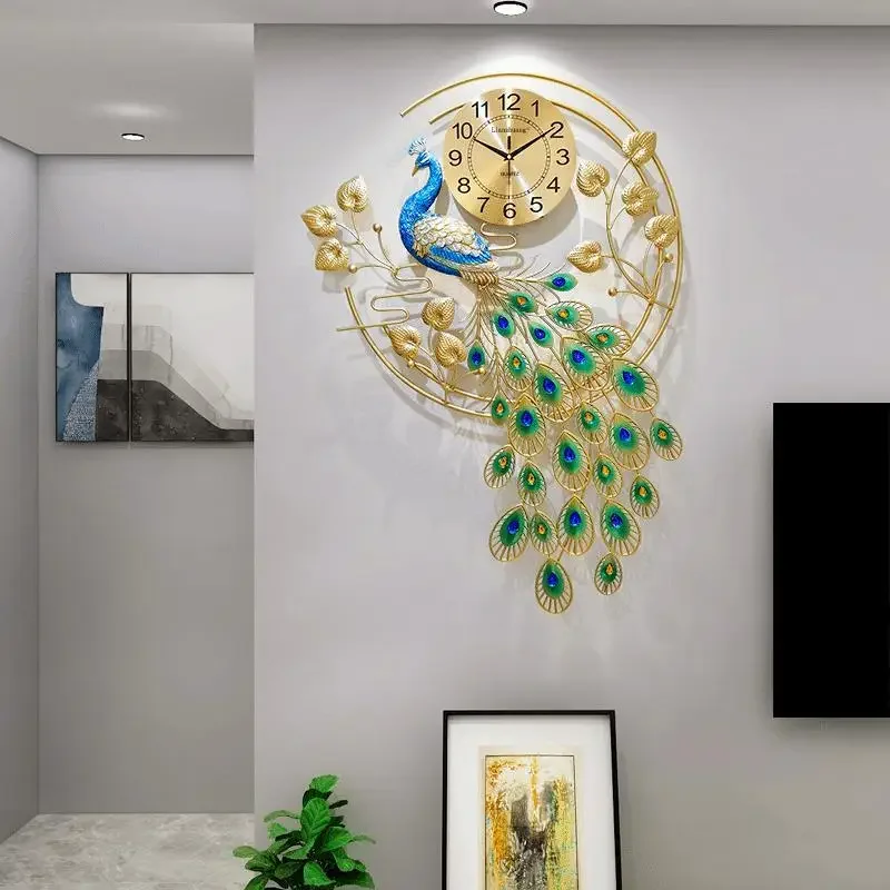 Watch Peacock Wall Clocks Living Room Creative Phoenix European Atmosphere Wall Clock Light Luxury Wall Clock Home Decor