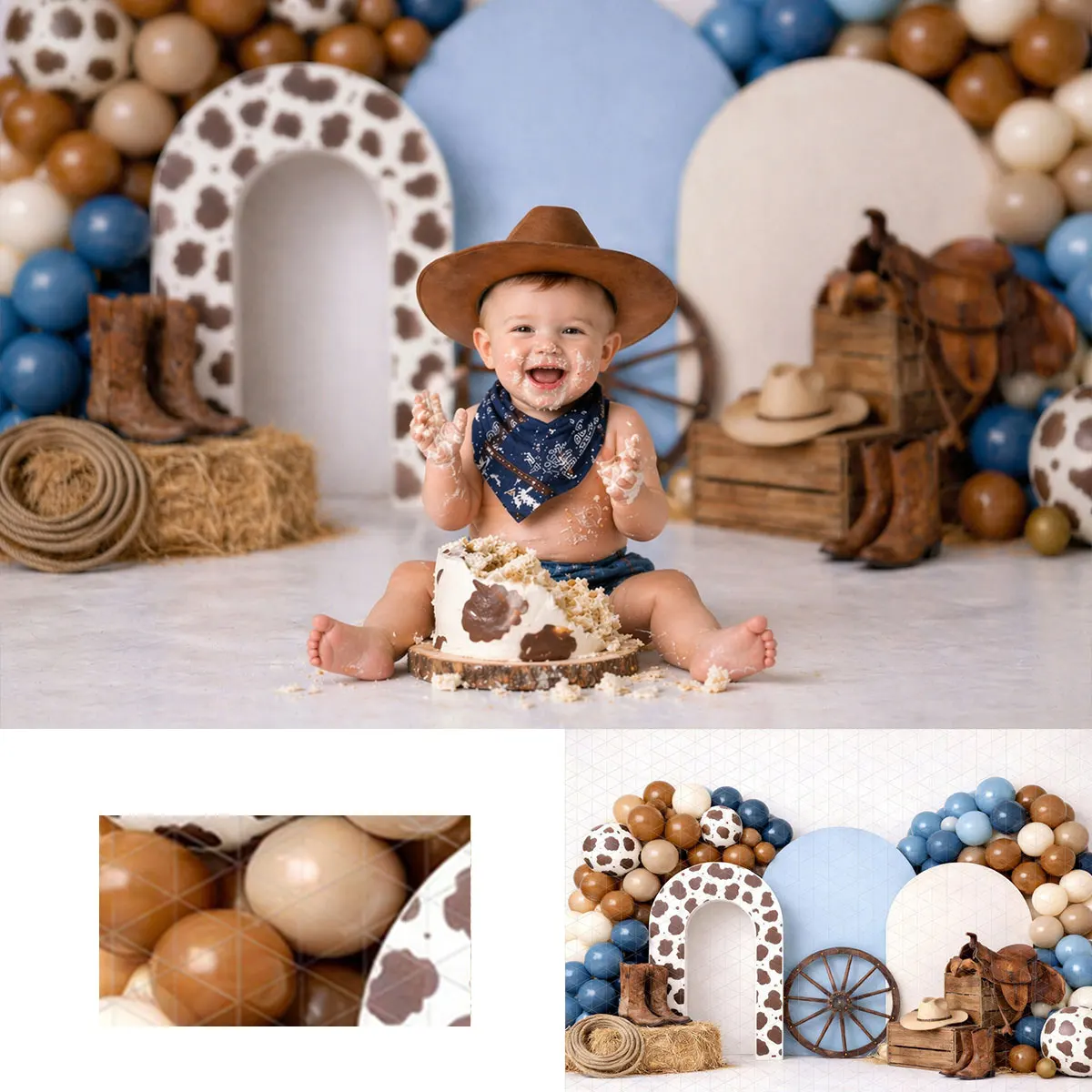 Yee Haw Rodeo Backdrop Cowboy Boots and Hats Kids Adult Photography Props Child Baby Photocall Backgrounds