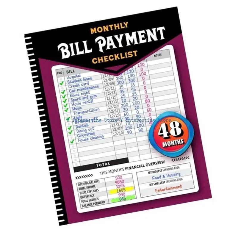 

896A Bill Record Tracking Monthly Payment Checklist Management Book with Note Space