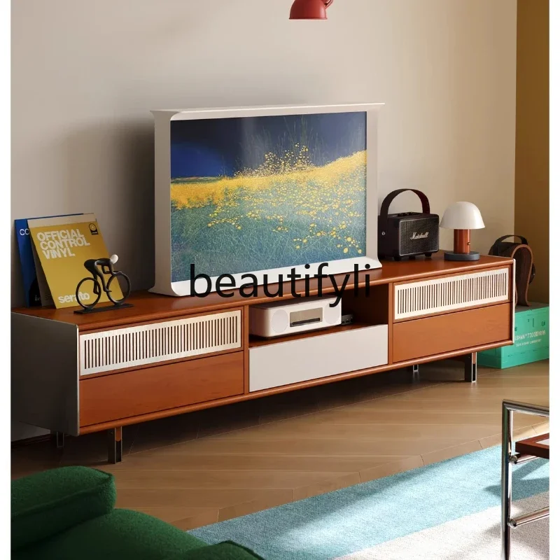 

TV cabinet living room new medieval solid wood storage floor TV cabinet