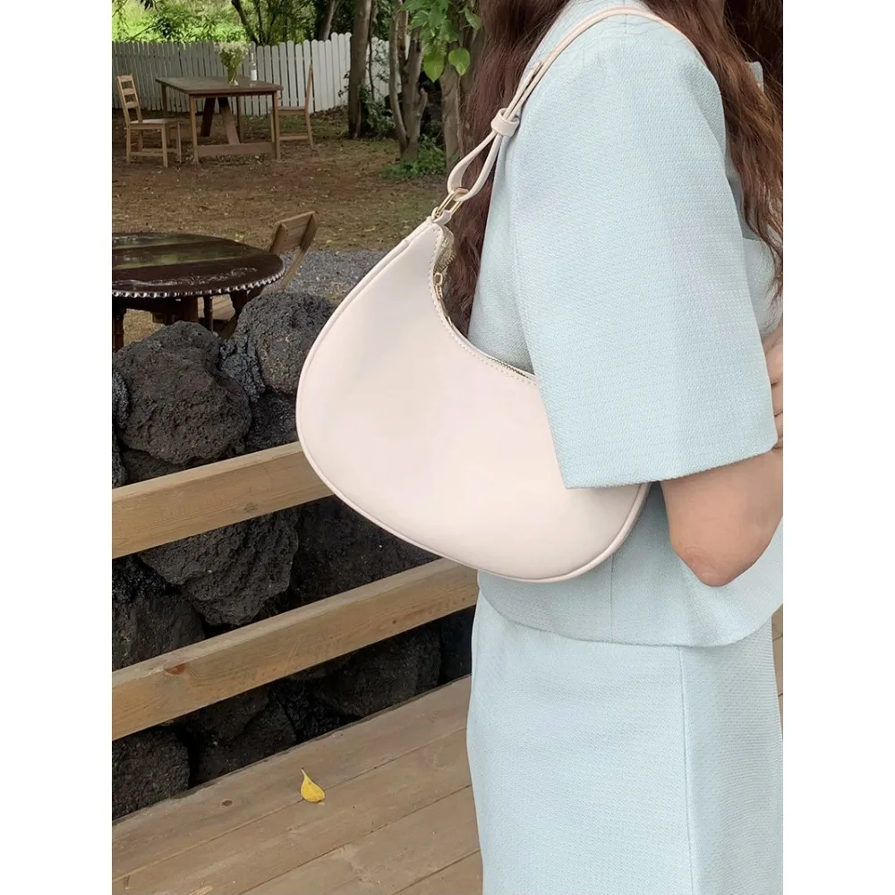 Wear-resistant PU leather underarm half-moon bag, simple single-shoulder bag, women's crossbody small bag