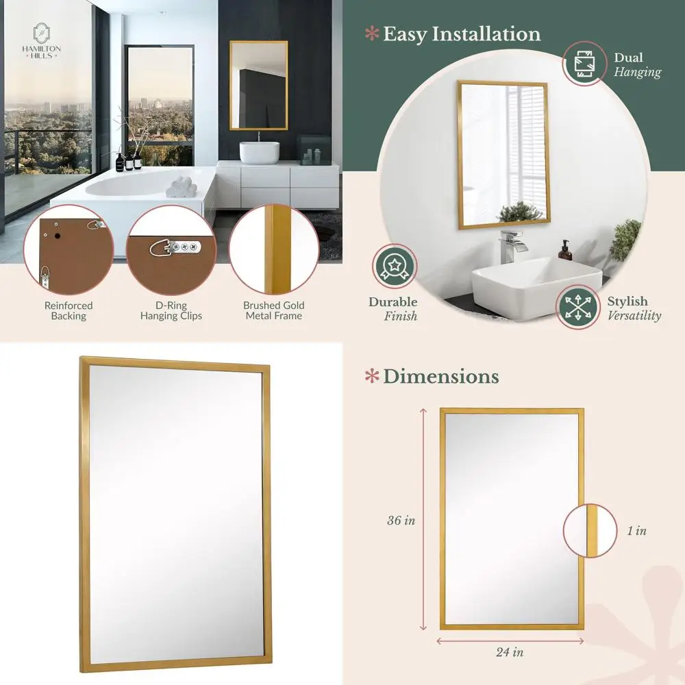 

Современное настенное зеркало с отделкой под матовое золото, 24x36, в индустриальном стиле, подходит для домашнего и коммерческого использования