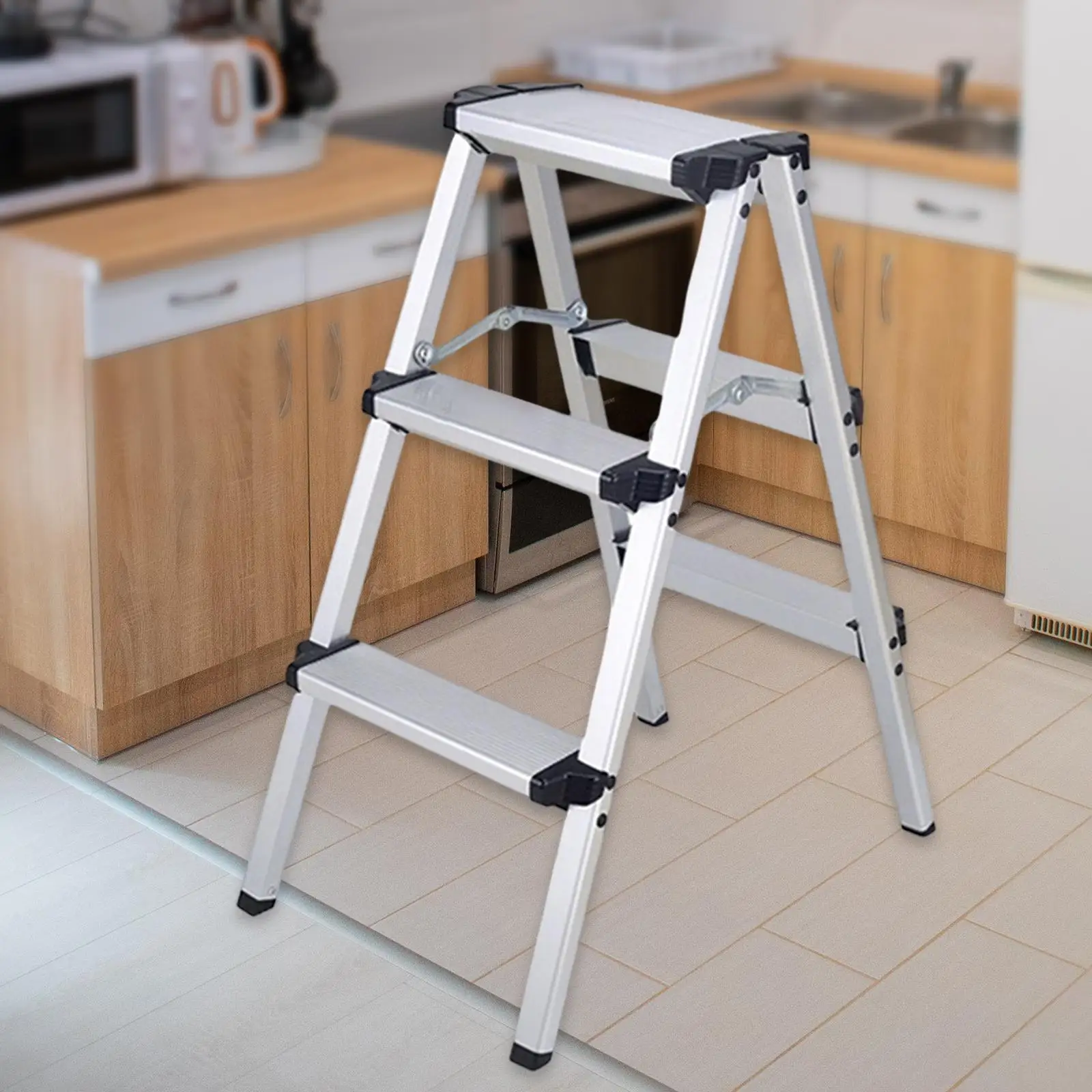 3 Step Stool Herringbone Ladders Storage Shelf Rack Ladders for Outdoor Working Household