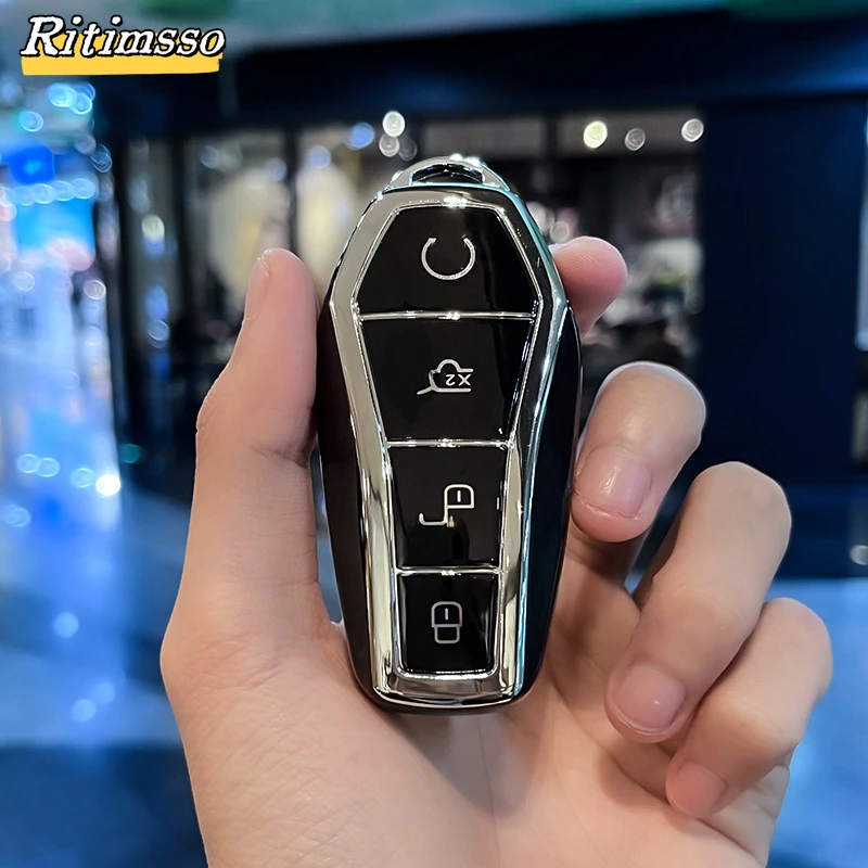 Fashion New Soft TPU Car Key Case Protect Cover 4 Buttons For BYD Qin Plusdmi Atto 3 Han EV Dolphin Durable Car Accessories
