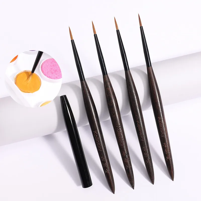 1/2개입 샌달우드 핸들 콜린스키 네일 라이너 브러쉬 네일 페인팅 펜 아크릴 UV 젤 브러쉬 크리스탈 매니큐어 도구 네일 브러쉬