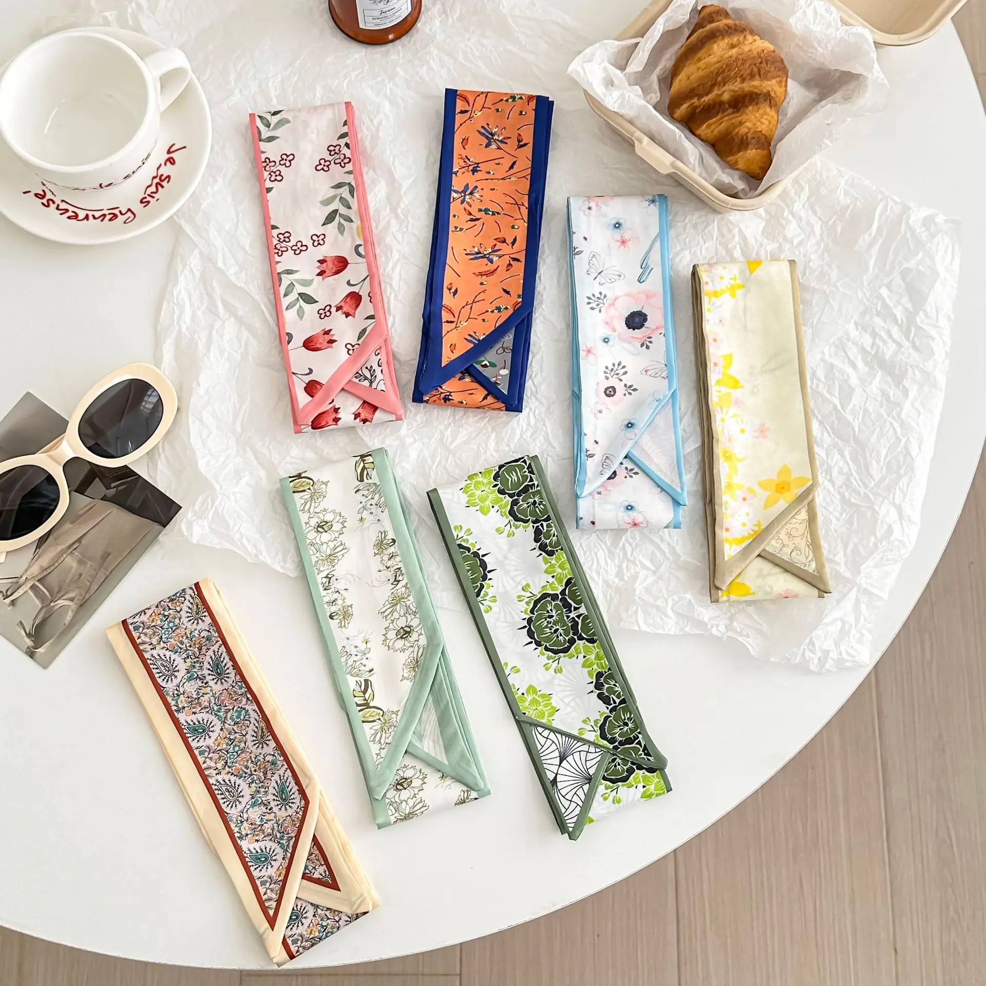 New Floral Long Silk Scarf Women Bag Tie Ribbon Multifunctional Head Wrap Braid Hair Band Decorative Waist Belt - zdjęcie 1