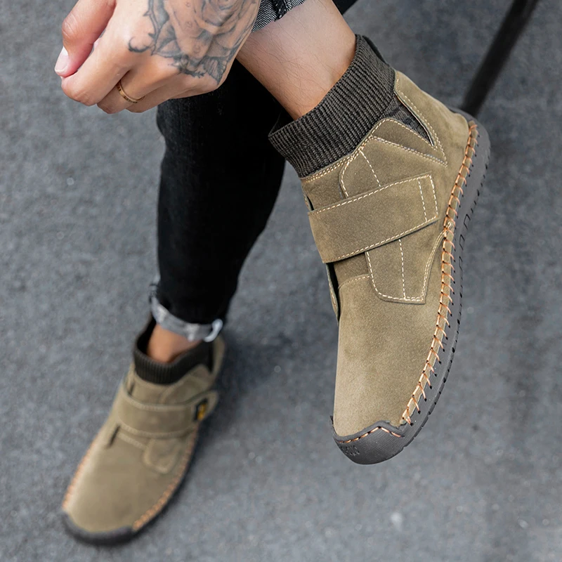 

Motorcycle Boot Designer Handmade Casual Shoes Men Fashionable High Top Boots, Plus Size Solid Color Trend Simple Anti Slip Sole