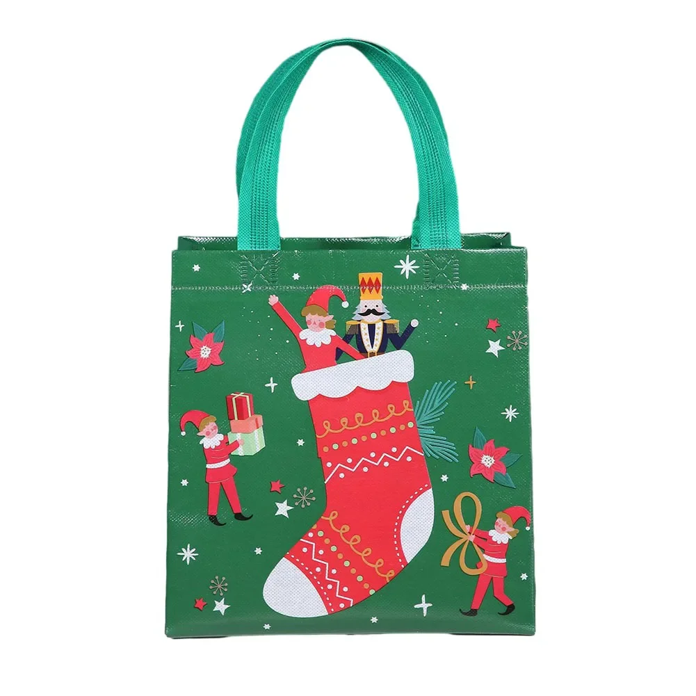 12pcs Christmas Non Woven Bag 22*23*11cm Santa Claus Tote Bag Shopping  Bag Christmas Gifts Bags Christmas Eve Pocket