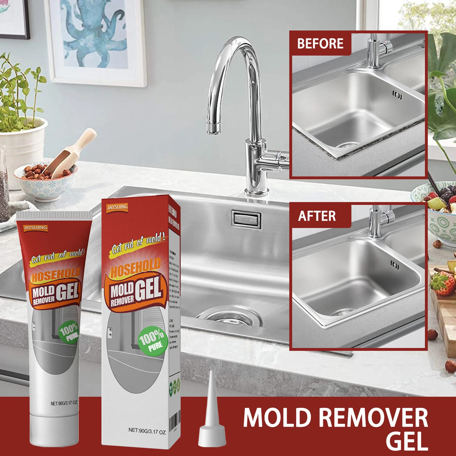

Mold Remover Gel for Bathroom & Kitchen Anti-Fungal Mold Treatment Gel for Home Bathroom Cleaner