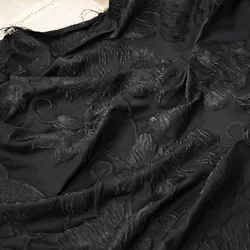 Black Embossed Large Flower Texture Jacquard Fabric Spring Autumn Retro Dress Tote Bag Diy Sewing Fabric