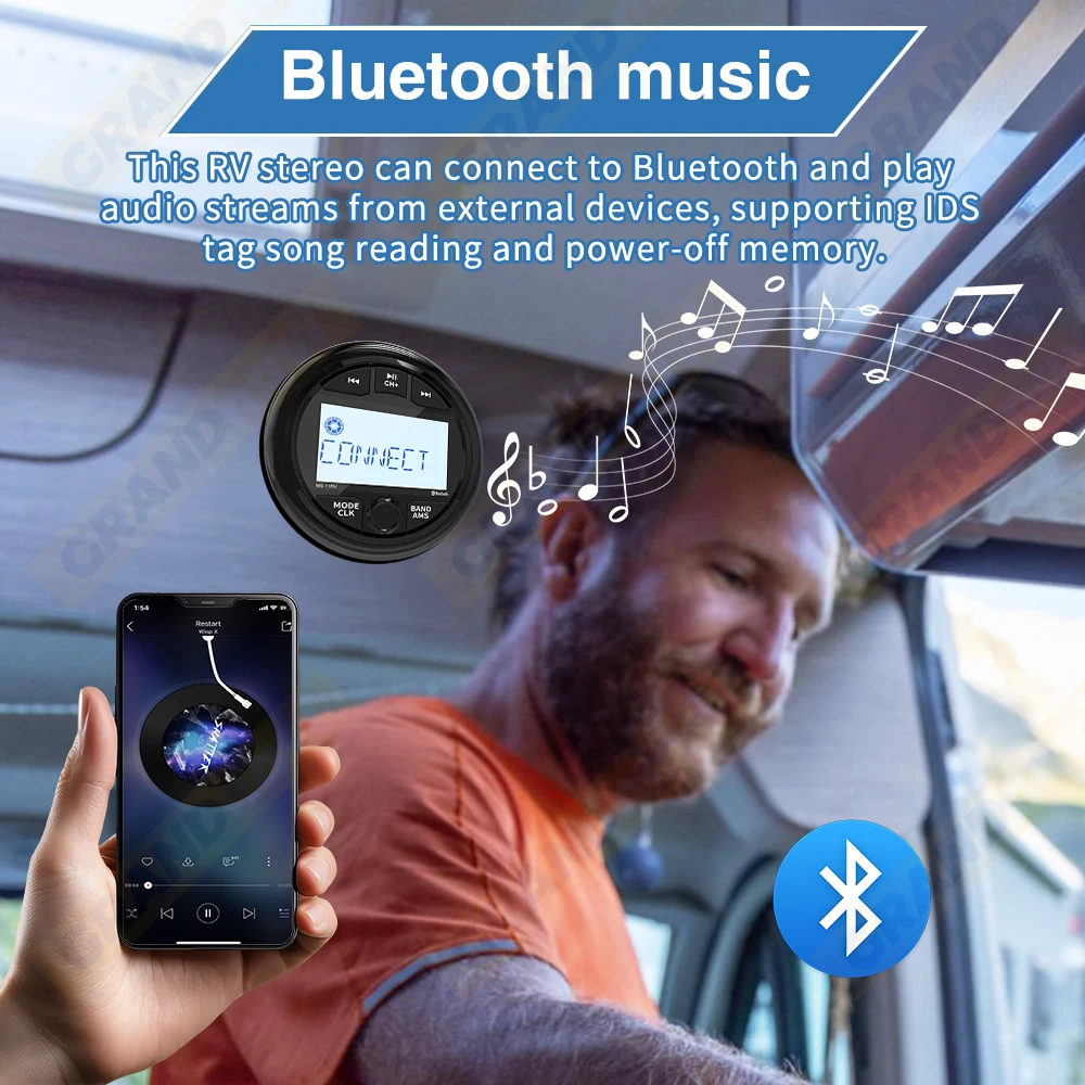 Wodoodporny odtwarzacz MP3 IPX5 do kampera, łodzi, jachtu, ATV, UTV, łodzi motorowej, z Bluetooth, FM, AM, audio, do wózków, łodzi
