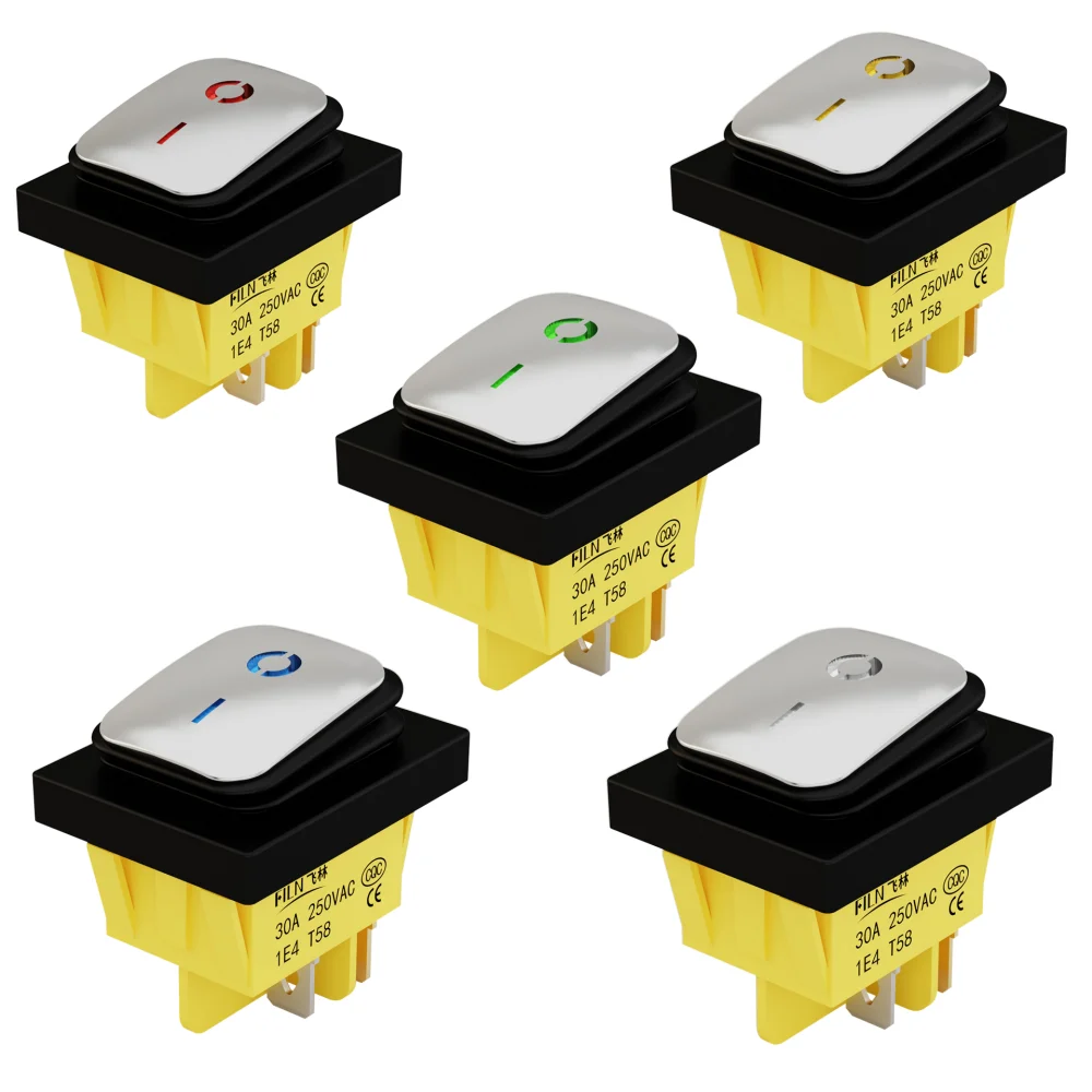 

5PCS/Lot 30X22mm Stainless Steel Rocker Switch Heavy Duty KCD4 4Pin ON-OFF IP67 Waterproof Sealed DPST Toggle Rocker Switches