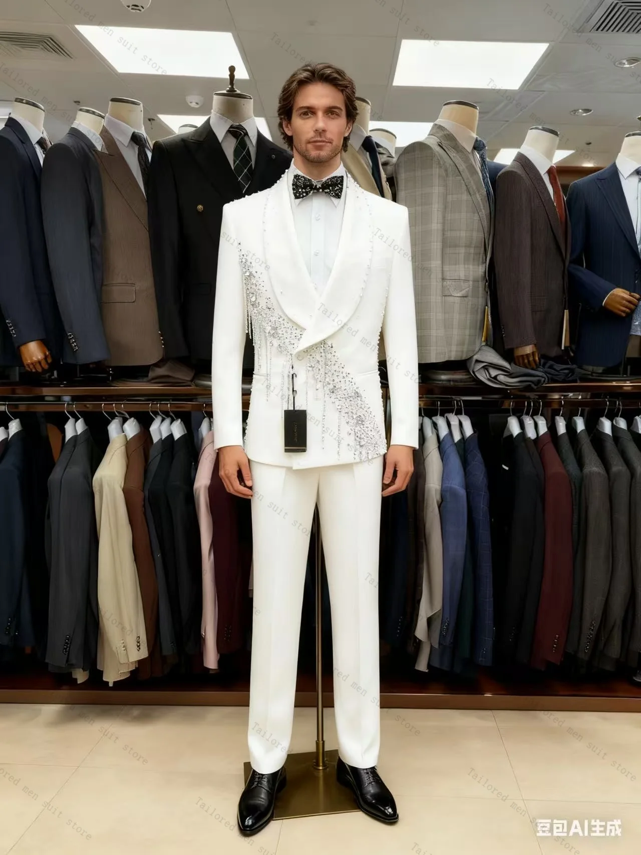 الذهبي بلورات الرجال الدعاوى مجموعة 2 قطعة السترة + السراويل بنطلون العريس الزفاف البدلات الرسمية مكتب القطن معطف مخصص #3