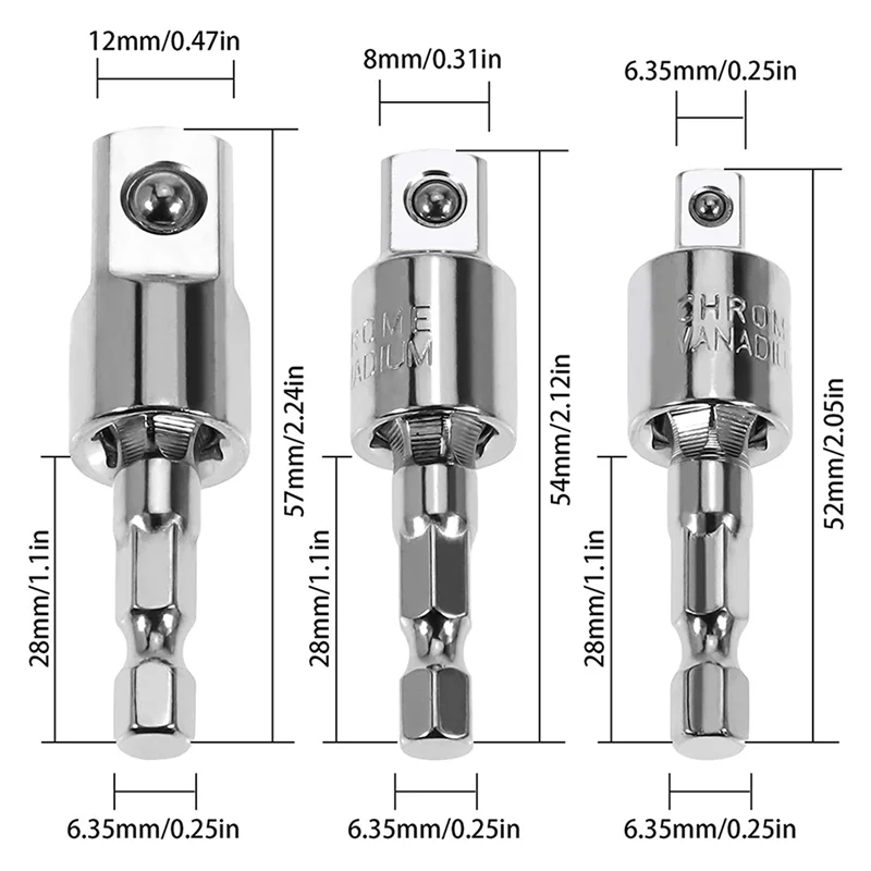 ABDJ-6 Pack Impact Grade ซ็อกเก็ตอะแดปเตอร์ 360 องศา Universal Joint ชุดซ็อกเก็ตหมุน, ซ็อกเก็ตอะแดปเตอร์เจาะ