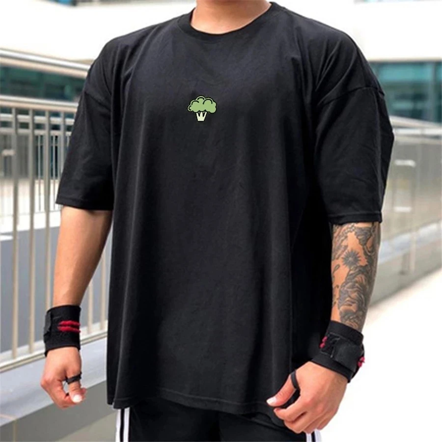 High Qualit gyms T shirt Men Bodybuilding print loose T-shirt Workout Fitness Tees Men Clothing cotton Short Sleeve Sports Shir