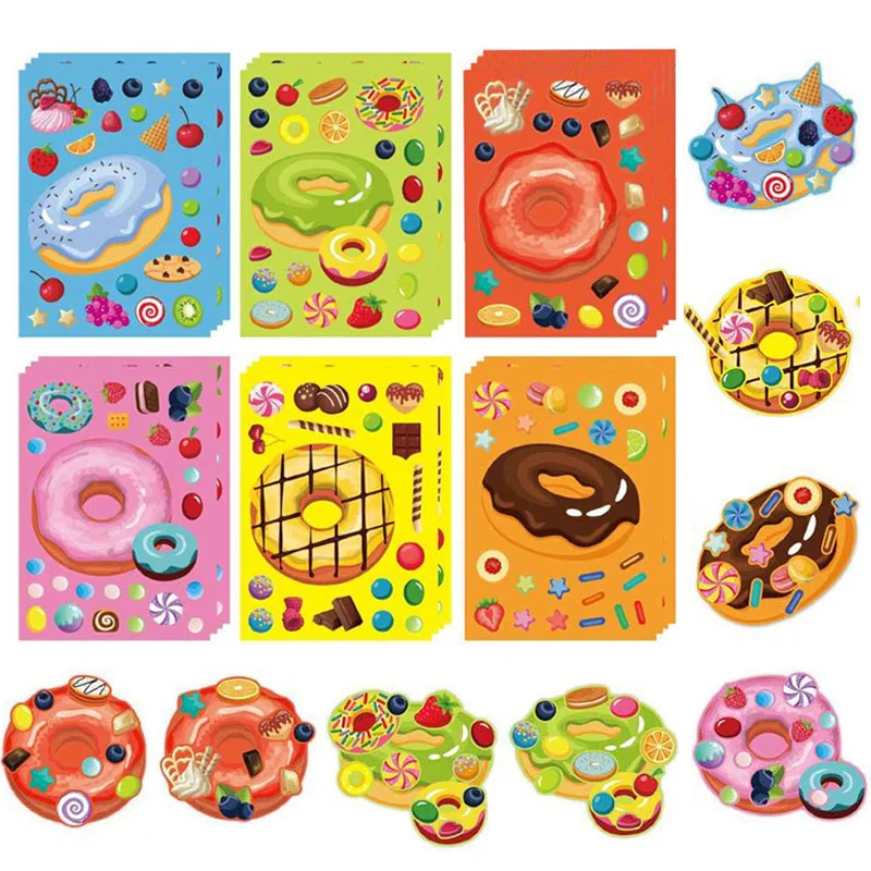 Make a Face Donut Stickers for Kids Make Your Own Dessert Stickers Mix Match Sweets Treats Fruit DIY Art Crafts Children Gifts