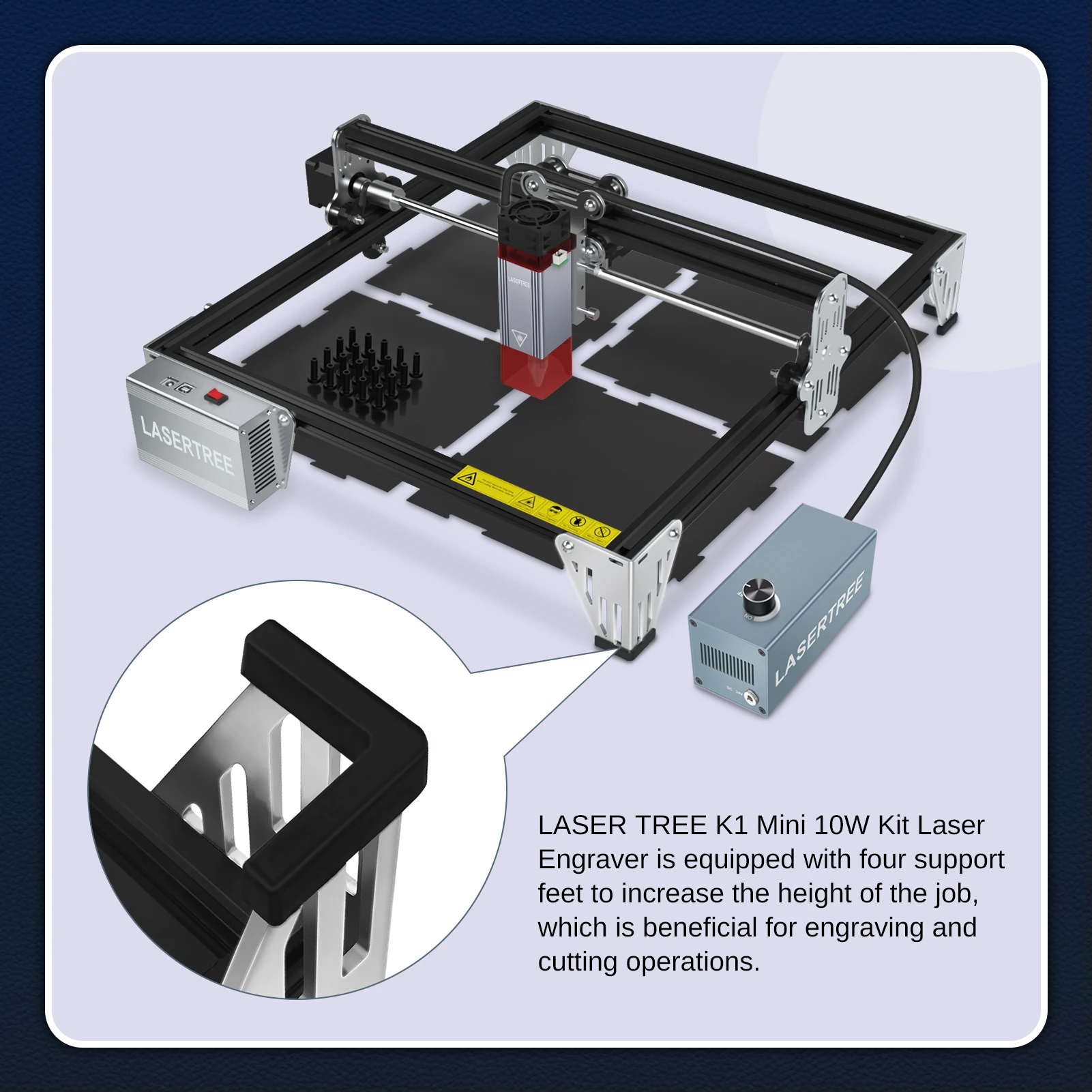 LASER TREE K1 Мини-лазерный гравировальный станок с лазерным модулем 10 Вт, лазерный гравер, резак для деревообработки, синий свет, лазерная головка