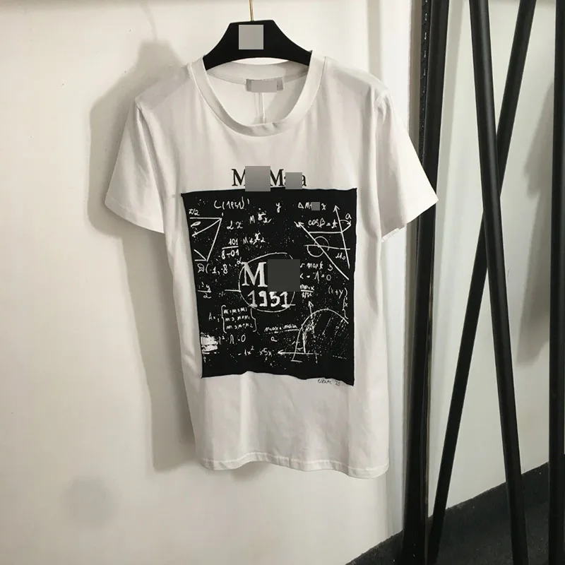 

Модная футболка с принтом математических формул и элементами пэчворка, новинка весна-лето, женская повседневная свободная хлопковая футболка