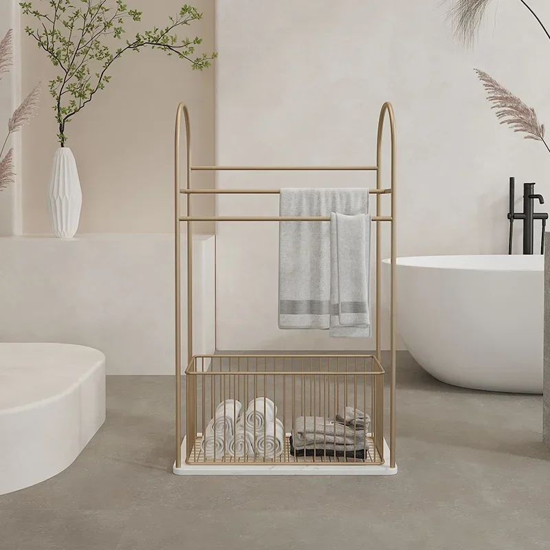 Light Luxury Nordic Bathroom Shelf Landing Towel Rack Toilet Creative Laundry Basket Gold Storage Rack Shower Gel Rack