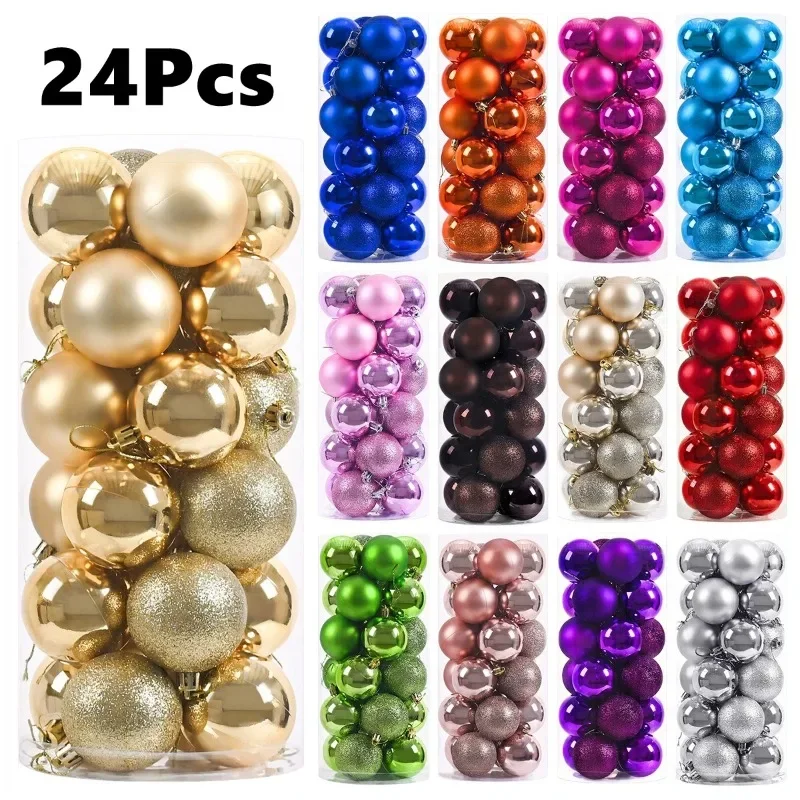 24Pcs 3/4/6CM Christmas Balls Big Ball Christmas Tree Pendant Ornaments for Party Decor 2025 New Year Navidad Gifts Accessory