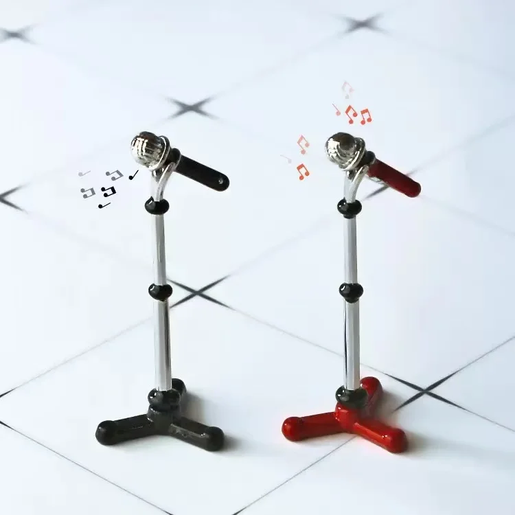 2026 New 1:12 Dollhouse Mini Microphone Model with Stand Musical Instrument Furniture Dolls Accessories Kids Pretend Play Toys