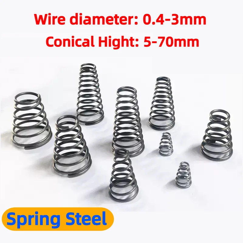Wire Dia 0.4/0.5/0.6/0.7/0.8/0.9/1/1.2/1.5/1.8-3mm Spring Steel Tower Spring Taper Wire Compression Spring Conical Hight 5-70mm