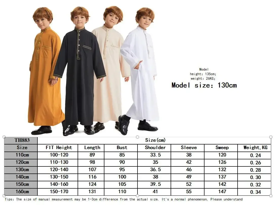 Bata musulmana de manga larga para niños, vestido de Arabia Saudita, Abaya, caftán, Jubba, Thobe, ropa islámica, Eid, Ramadán, Djellaba, Marruecos, caftán