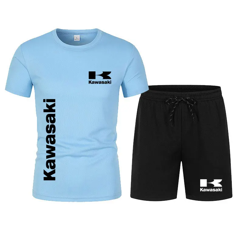 Kawasaki Motorrace Team Heren T-Shirt Shorts Set Zomer 2024 Nieuwe Casual Mannen Tops Bottoms Sets Sport Heren Kleding Pakken