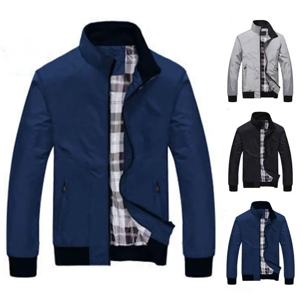 

Fabulous Spring Jacket Quick Dry Smooth All Match Great Stitching Men Jacket Men Coat Zipper Fly