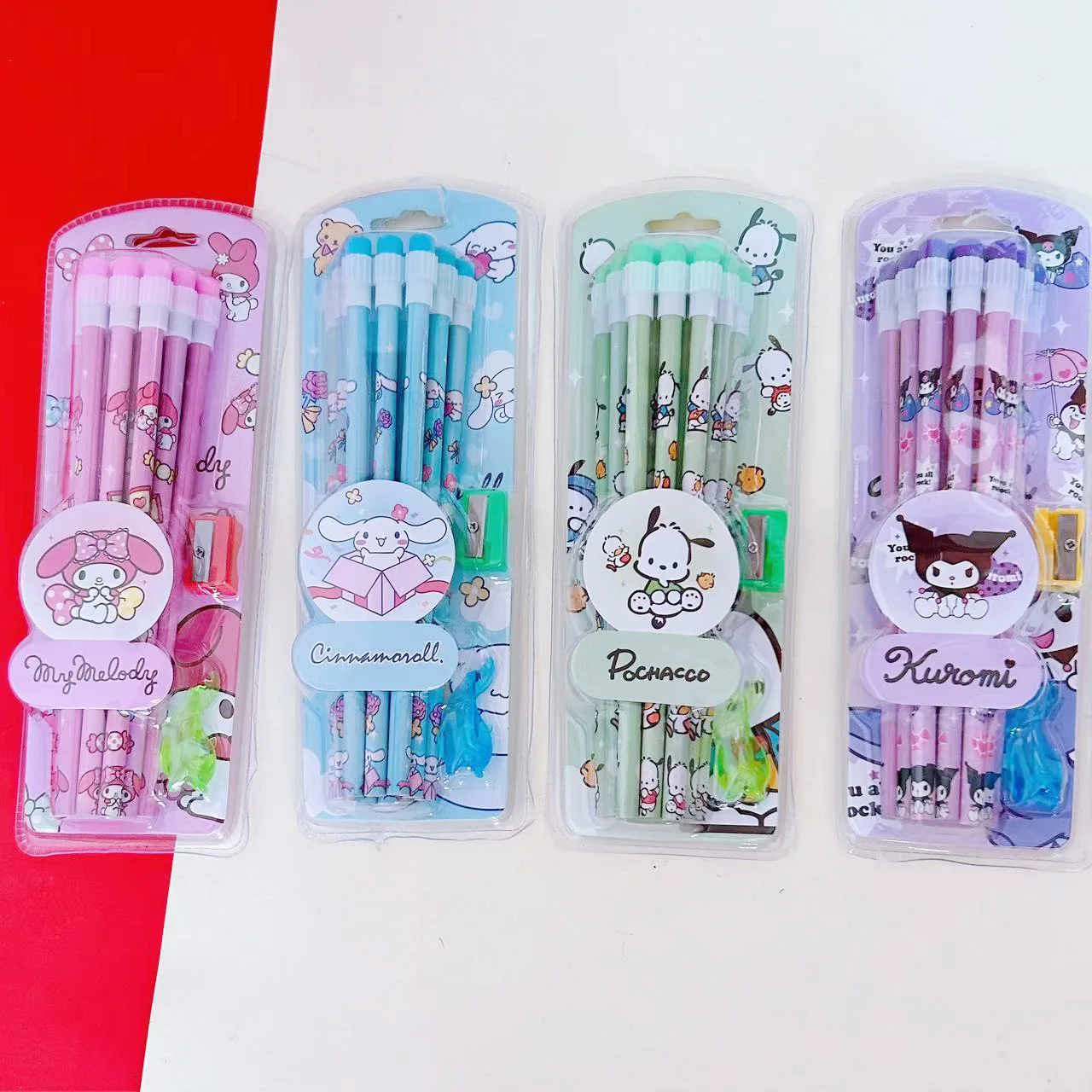 

12 шт. милых карандашей с точилкой: Куроми, Синаморолл, Мелоди. Аниме-канцелярия для школьников, подарок для детей.