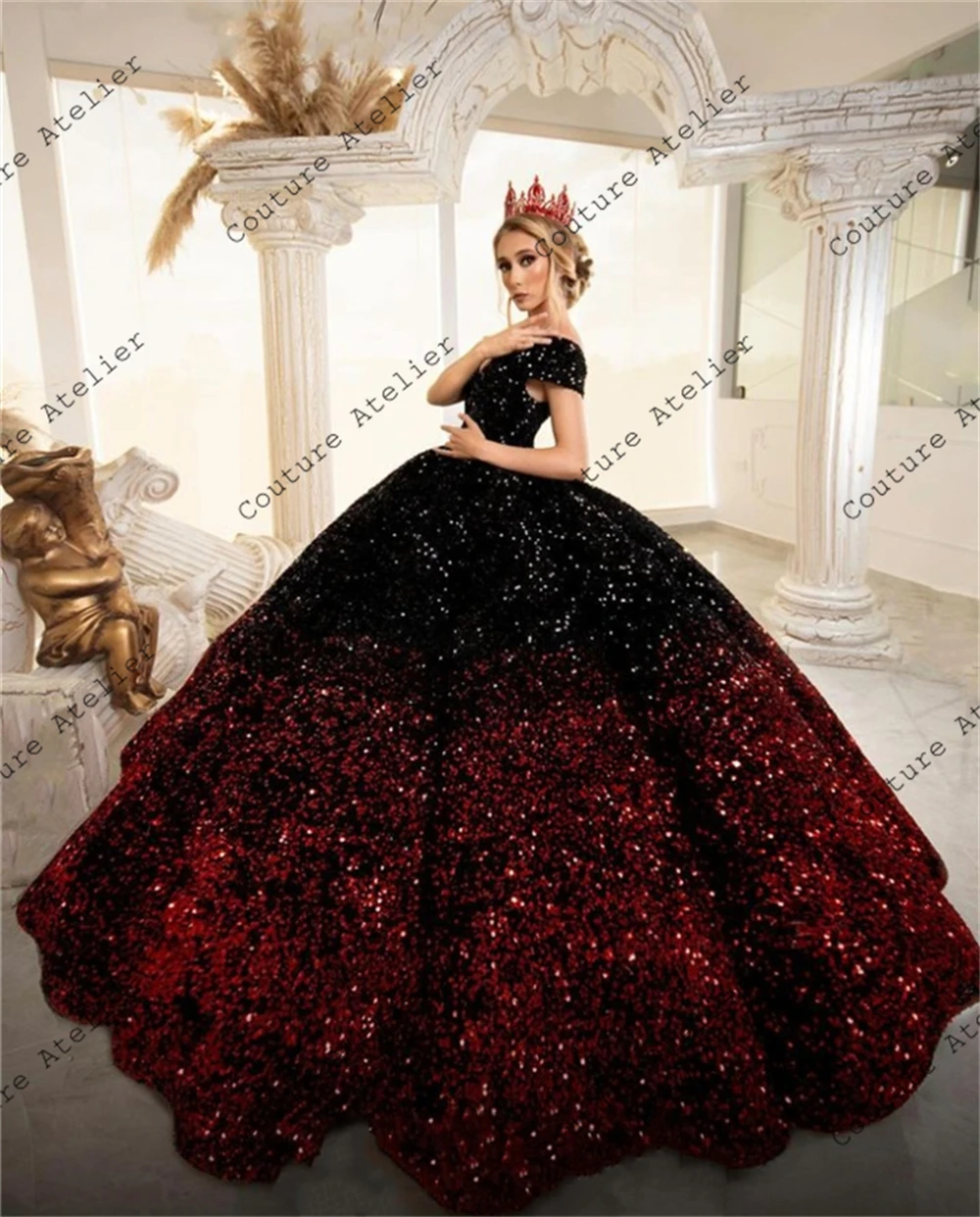 Black And Red Sweety Quinceanera Dresses Ball Gown Off Shoulder Birthday Sweet 15 16 Dress vestido de quinceañera Customized