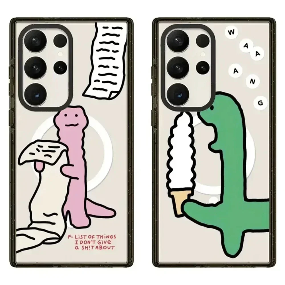 Cute Cartoon Dinosaur MagSafe Acrylic Black Border Protective Case for Samsung Galaxy S22 U S23U S24 Ultra Shell