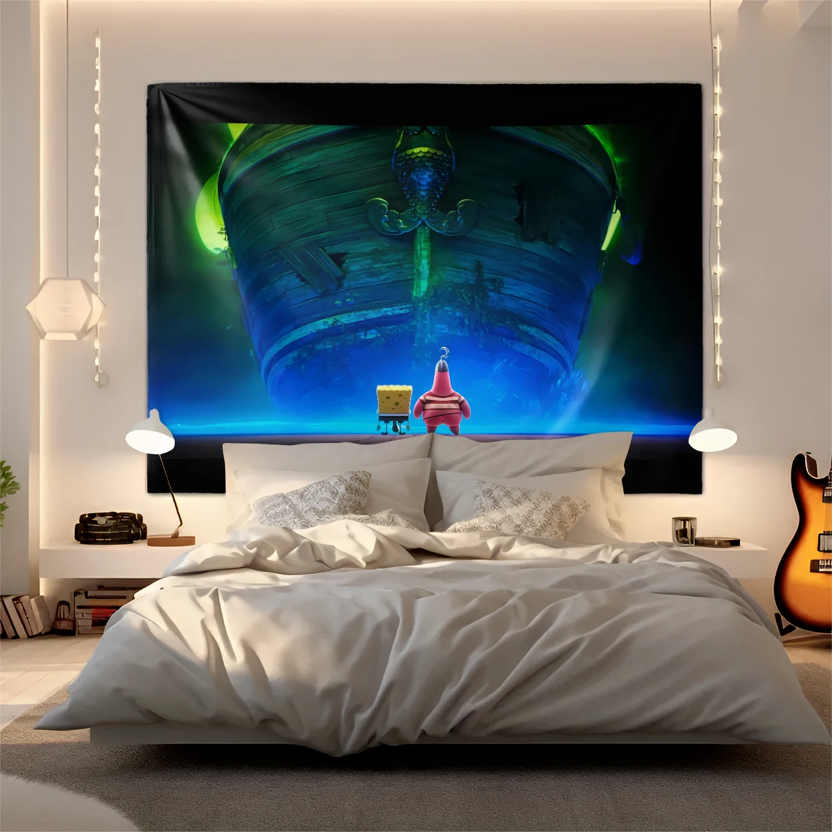 

Easy-Hang SpongeBob Printed Tapestry Multifunctional Wall Decor Suitable for Bedroom, Dorm, Living Room, Game Room Gift