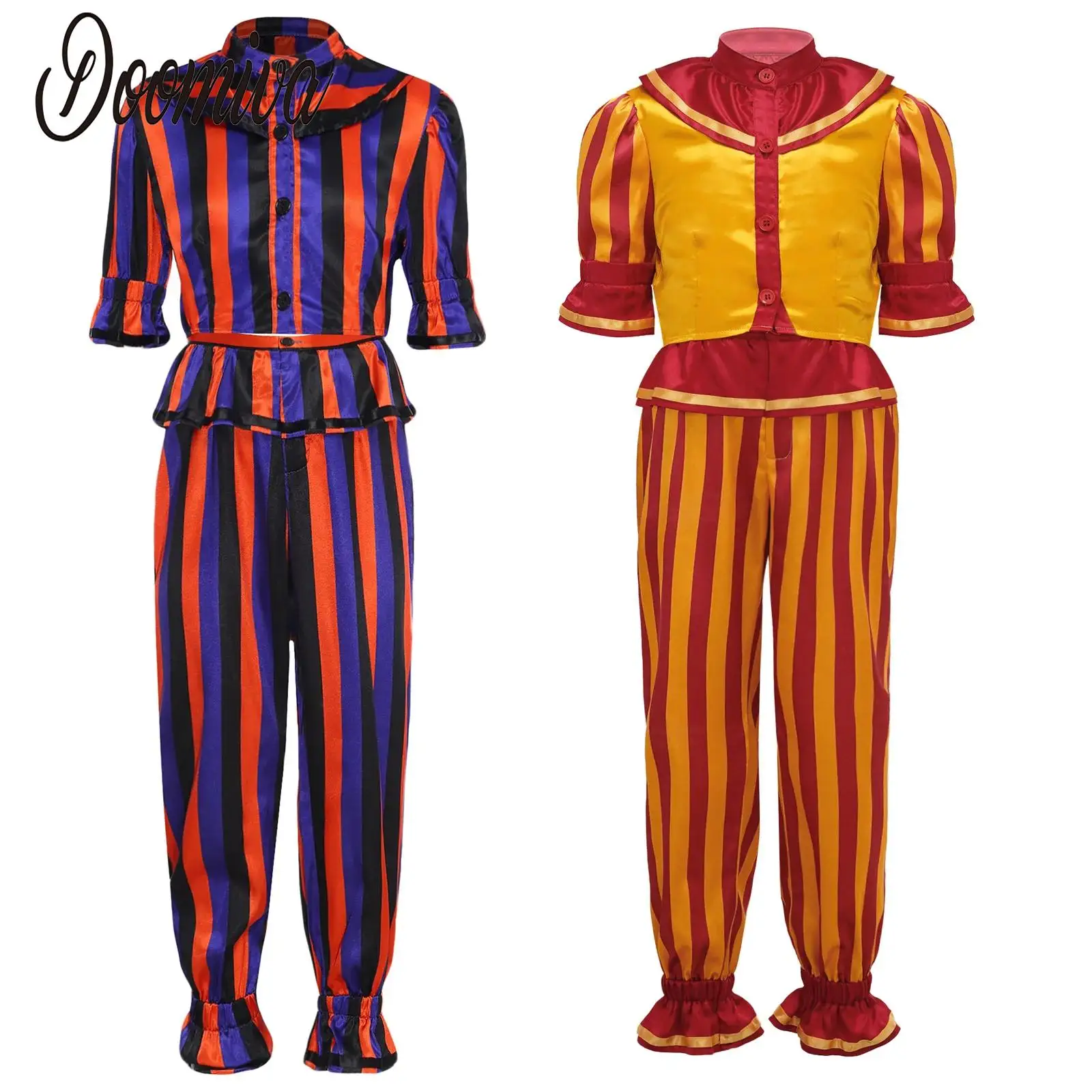 

Boys Girls Cartoon Sun Clown Puppets Cosplay Outfits Halloween Fancy Dress Up Costume Shirts and Pants Circus Clothes Set