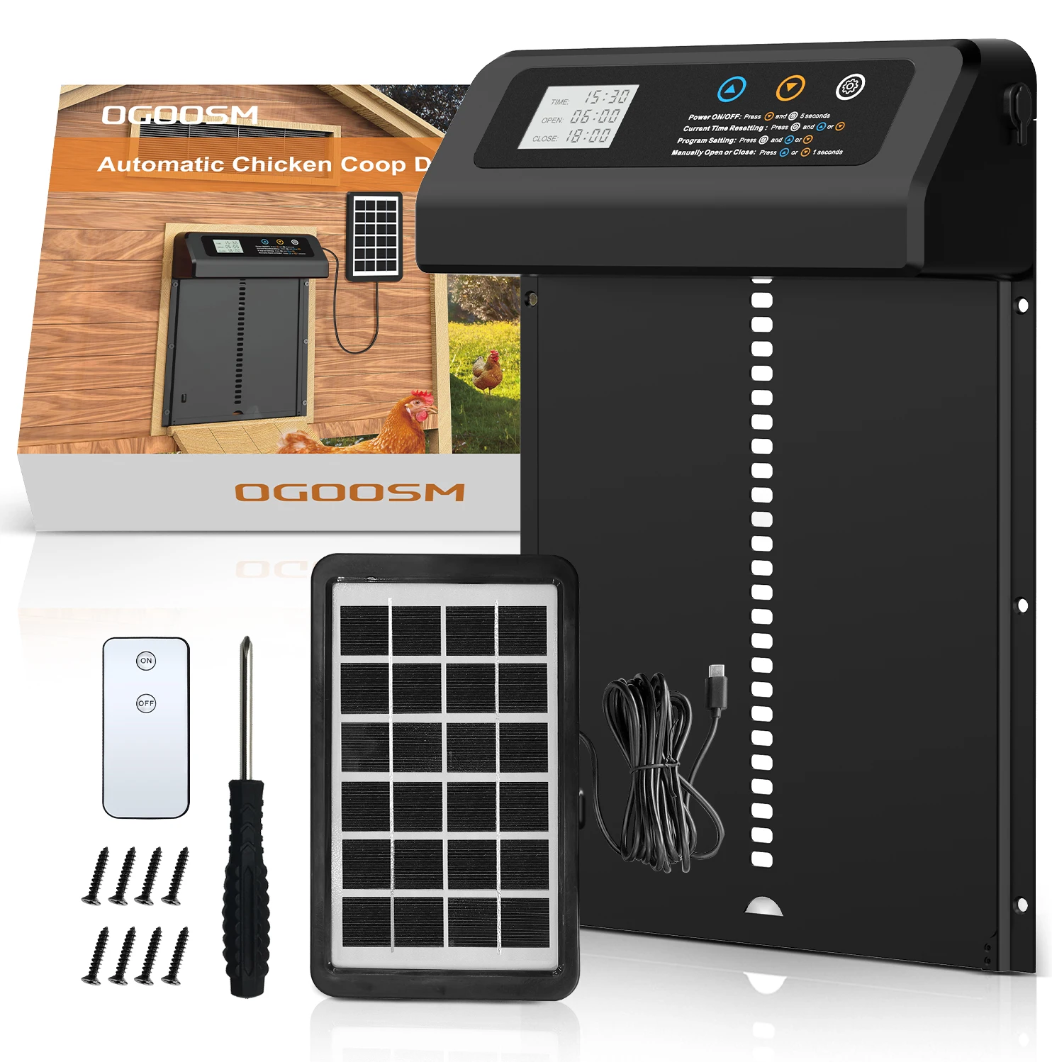 

Automatic Chicken Coop Door Solar Powered, LCD Display Chicken Door with Timer , 4 Modes Automatic Chicken Door Solar,