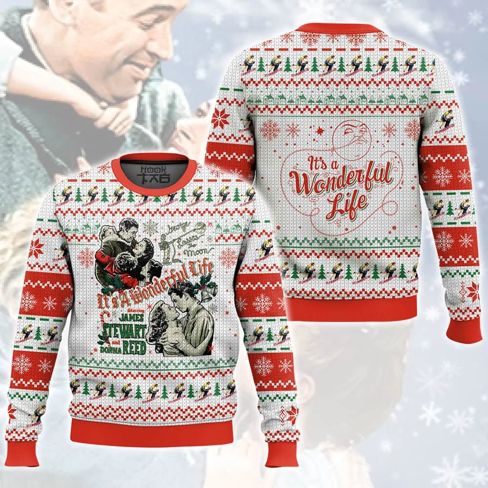

It’s A Wonderful Life George And Mary Ugly Christmas Sweater Funny Holiday Party Pullover Xmas Sweaters for Men Women Xmas Gift