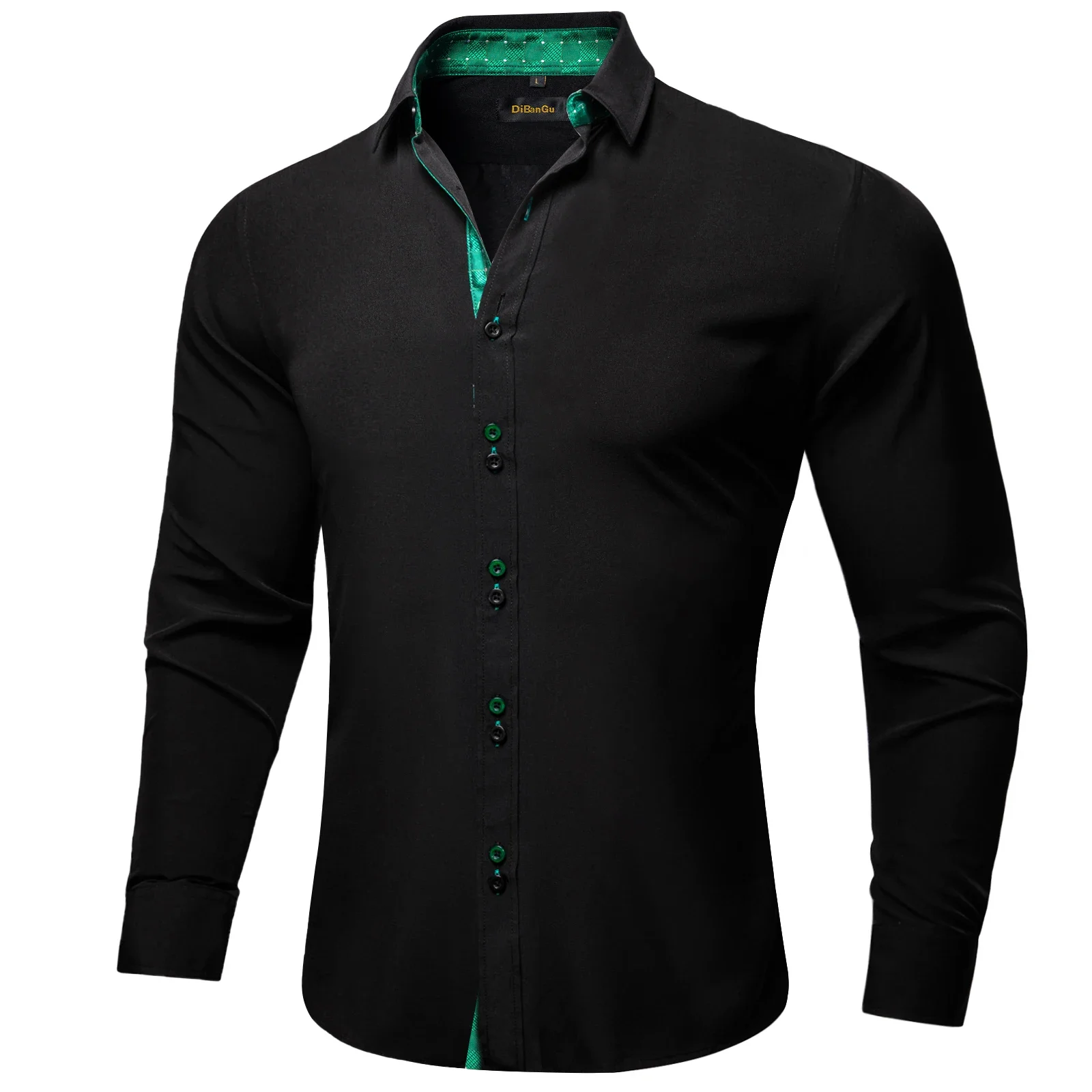 

2023 Mens Solid Black and Green Check Paisley Polyester Shirts Luxury Men Clothing Wedding Party Dress Cotton Shirt Blouses