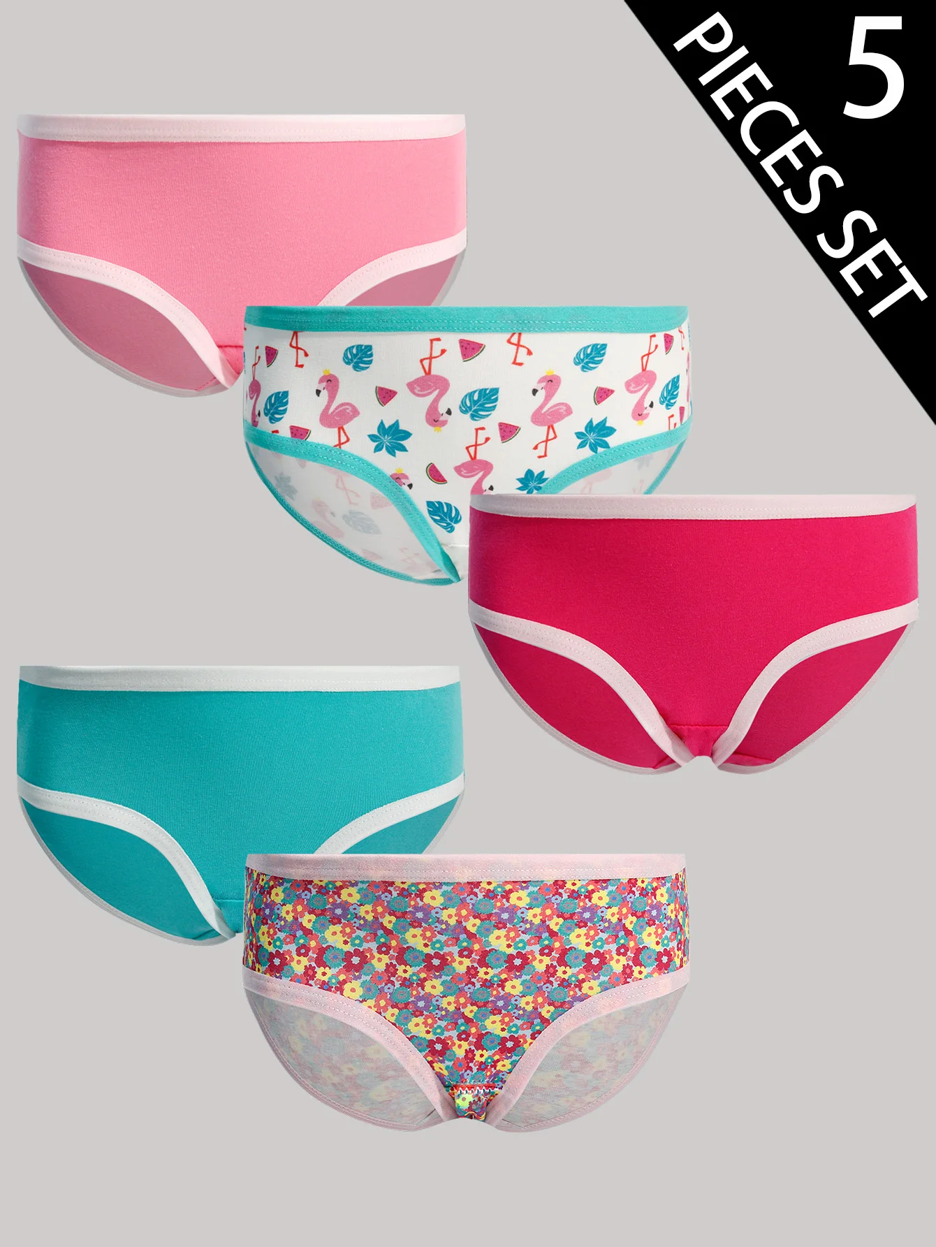 

Комплект из 5 дышащих треугольных нижнего белья для девочек 4-7 лет, милые детские удобные брюки с цветочным принтом фламинго