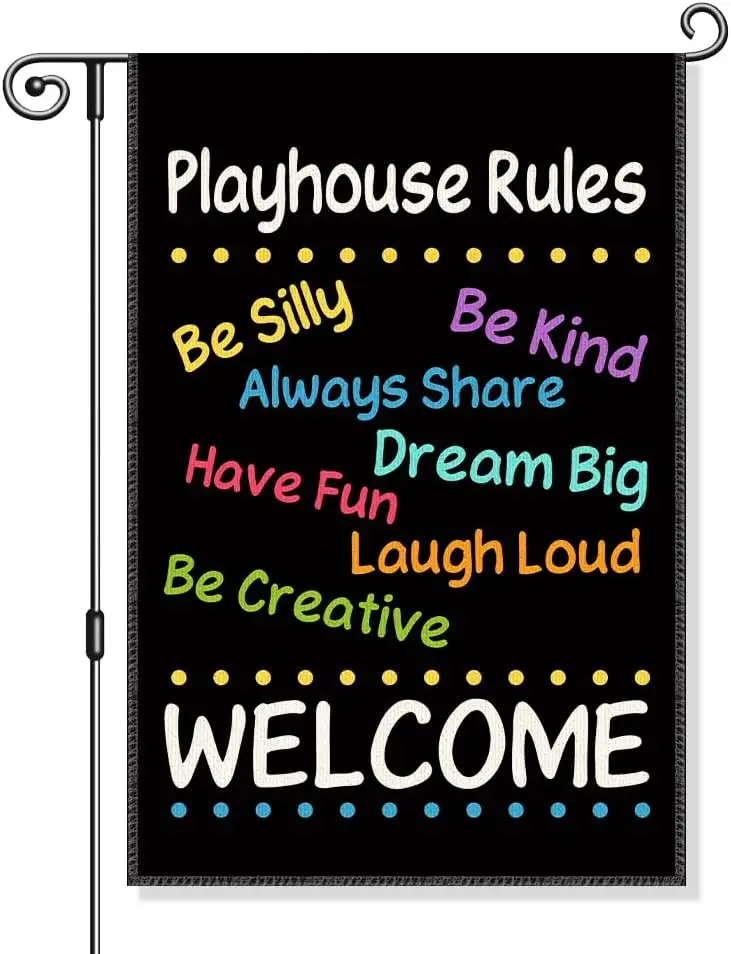 Playhouse Rules Garden Flag, Funny Neutral Colors Welcome Yard Sign for Outside, Clubhouse Home Tree House Decor, Cute Flag  EEZ