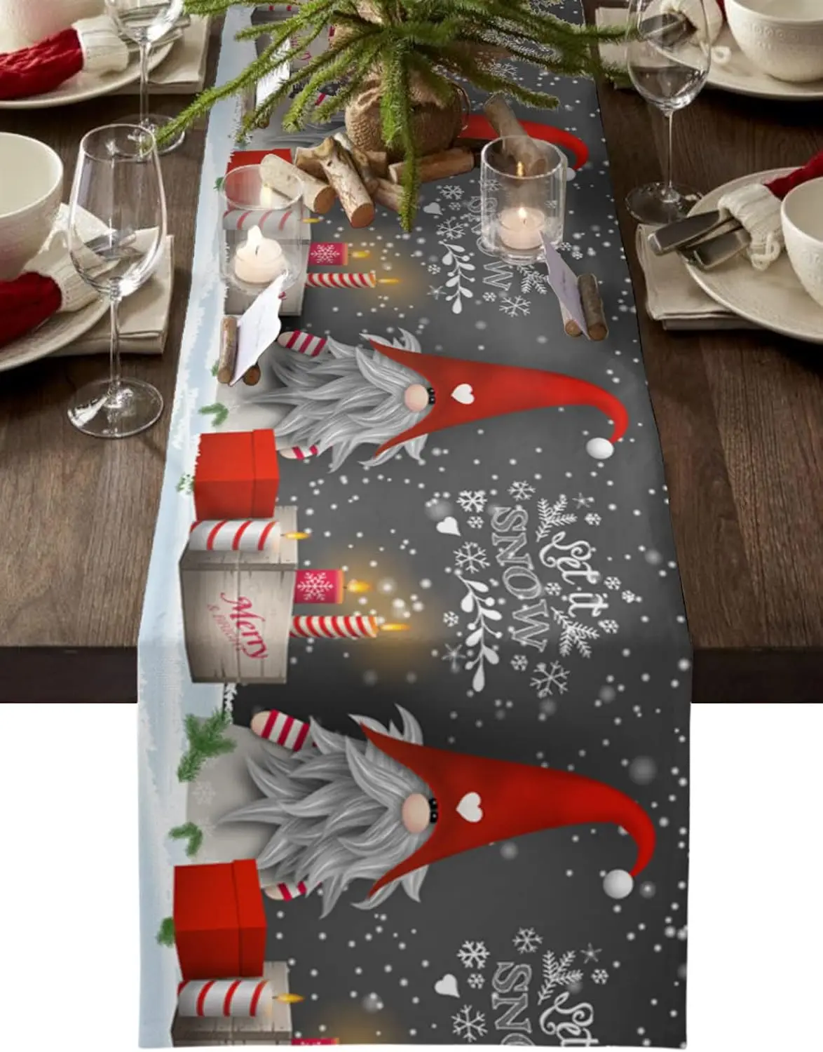 Christmas Gnome Snowflake Linen Table Runner Home Party Decor Durable Winter Xmas Santa Claus Table Runners Christmas Decoration