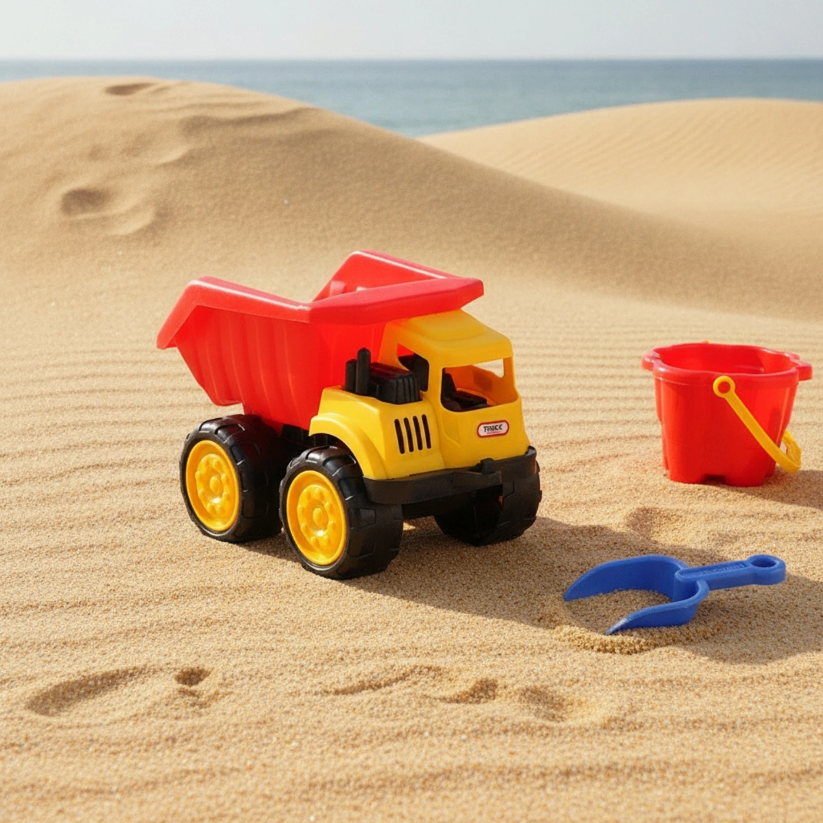 Sandbox Playset with Construction Vehicles Easy to Clean Beach Sand Toys Toy Truck with Scoop Sturdy Sand Play Set Portable