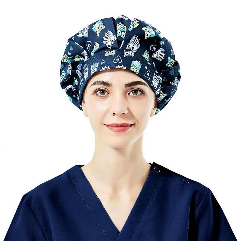 หมวกพยาบาล, เชฟหญิง, ทำอาหารผัดเพื่อป้องกันควันน้ำมันและผมร่วง, หมวกฟูพร้อมปลายรองเท้าพิมพ์ลาย, ปรับได้