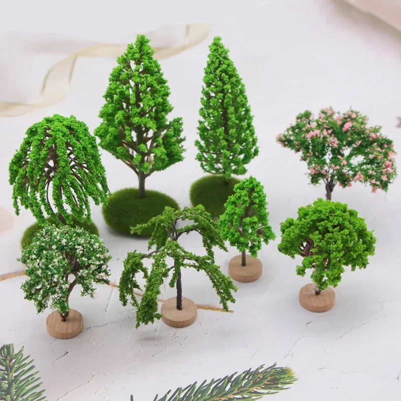 1Pcs Mini Diorama Mixed Tree Set Scenery Landscape Model Miniature Forest Railroad Pine Architecture Trees Natural Green