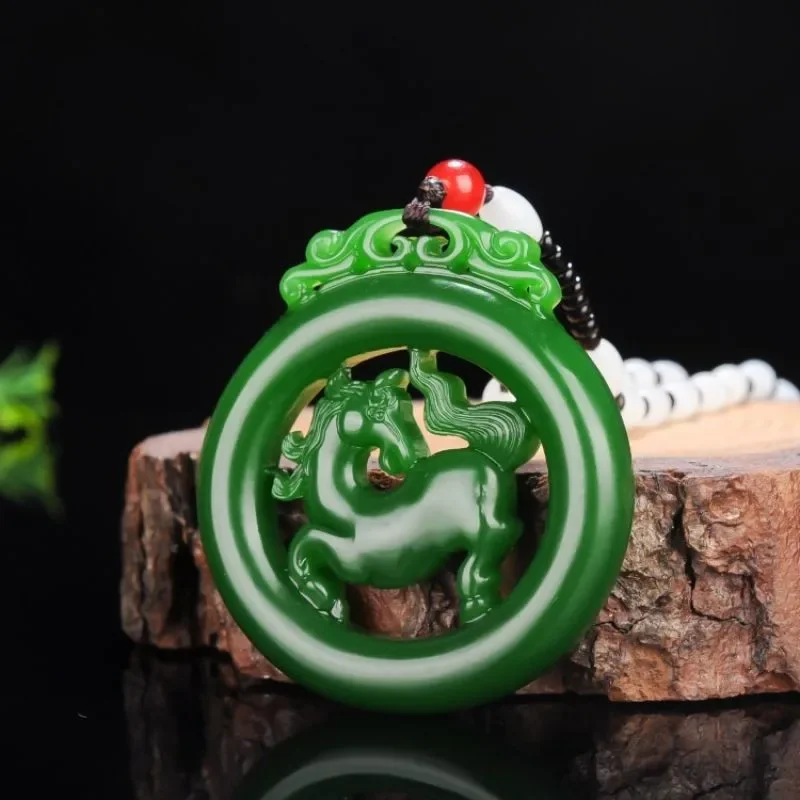 Zodiac Horse Pendant Outer Mongolia Hollow Zodiac Horse Pendant Spinach Green Horse Success Pendant