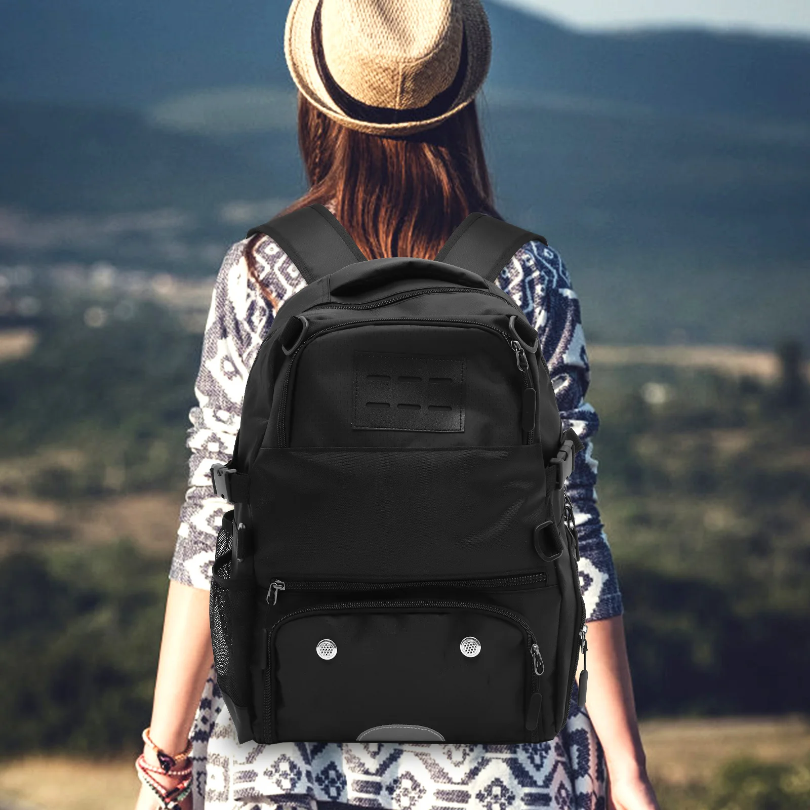 

1Pcs Large Capacity Men Backpack Oxford Cloth Lightweight Satchel with Pull Out Sport Ball Storage Net and 2 Buckles for Daily