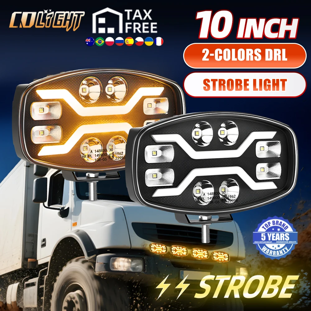 

CO LIGHT 10inch Oval Truck LED Spotlight Off-road High Brightness Yellow White Dual Colors Work Light For Off-road Vehicle SUV