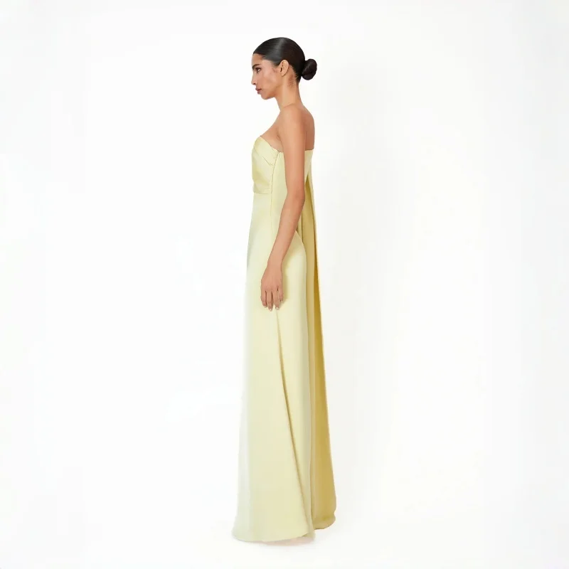Customized Light Yellow Evening Dress One Shoulder Draped Mermaid Evening Gowns for Women Sleeveless Elegant Wedding Party Gown