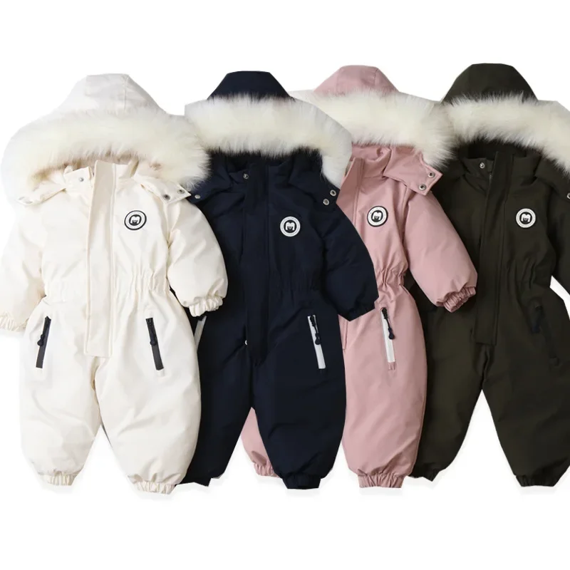 Onesie Baby Romper 2024 Winter New Children's Clothing One Piece Jumpsuit Thick Warm Fleece Hooded Skiing Suits for Boys Girls