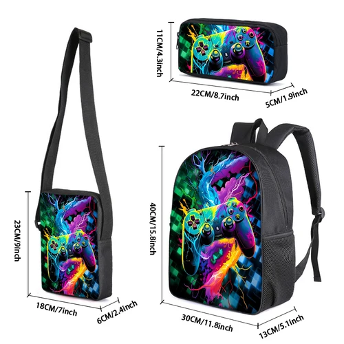 Imagen 2 del producto Mochila Hot GamePad 3 piezas/juego con bolsas de mensajero, estuche para lápices, mochila escolar para niños/niñas, el mejor regalo, mochilas escolares de dibujos animados en 2D